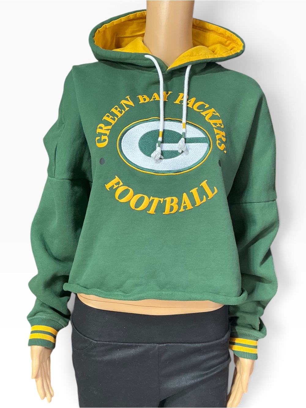 NFL Green and Yellow Green Bay Packers Pullover Crop Top Hoodie